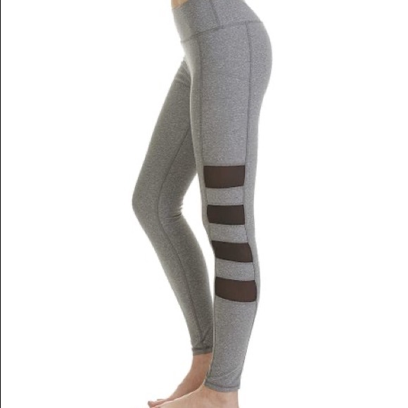 NWOT🧍🏻Dark Grey Leggings w/ Mesh Panels & Pocket - Picture 2 of 4